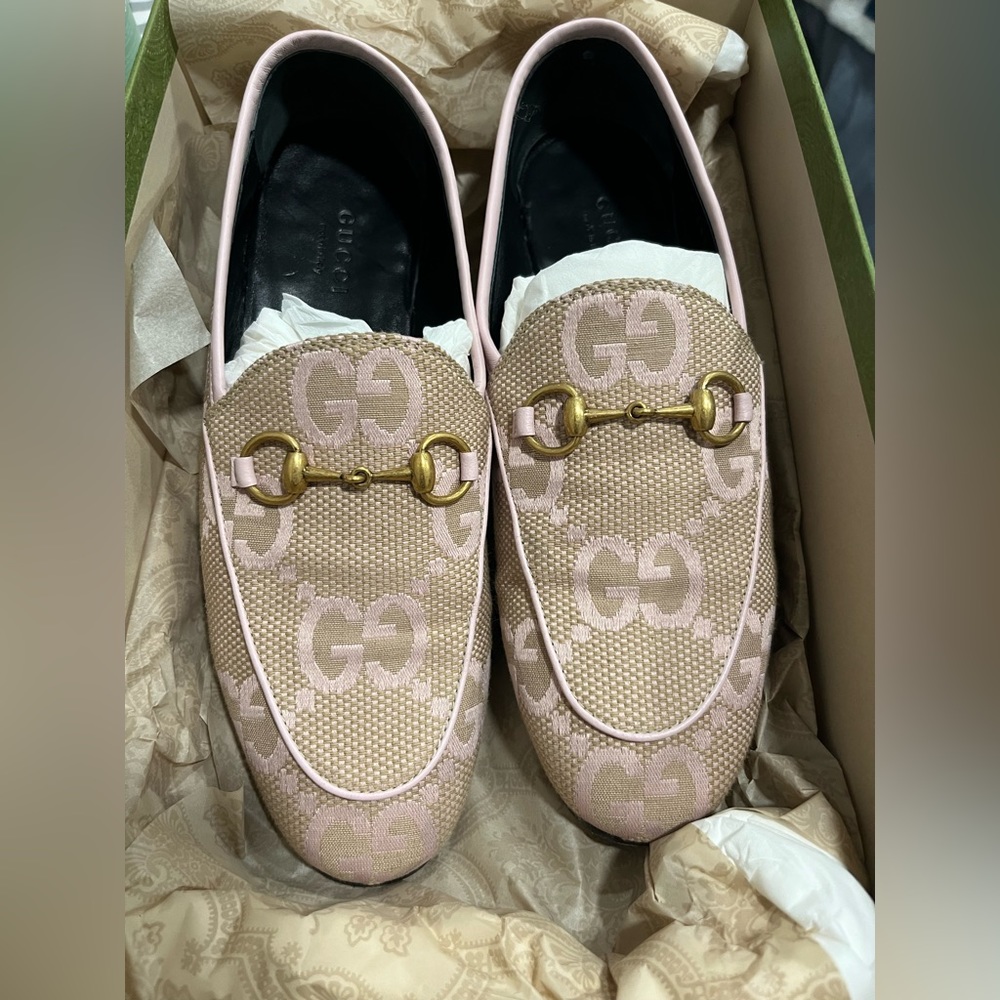 Gucci Jordaan Jumbo CC Canvas Loafer Size 36